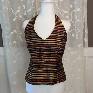 Crimson by Lawerence Kurtz Black/Gold/Red Halter Top, Size 6